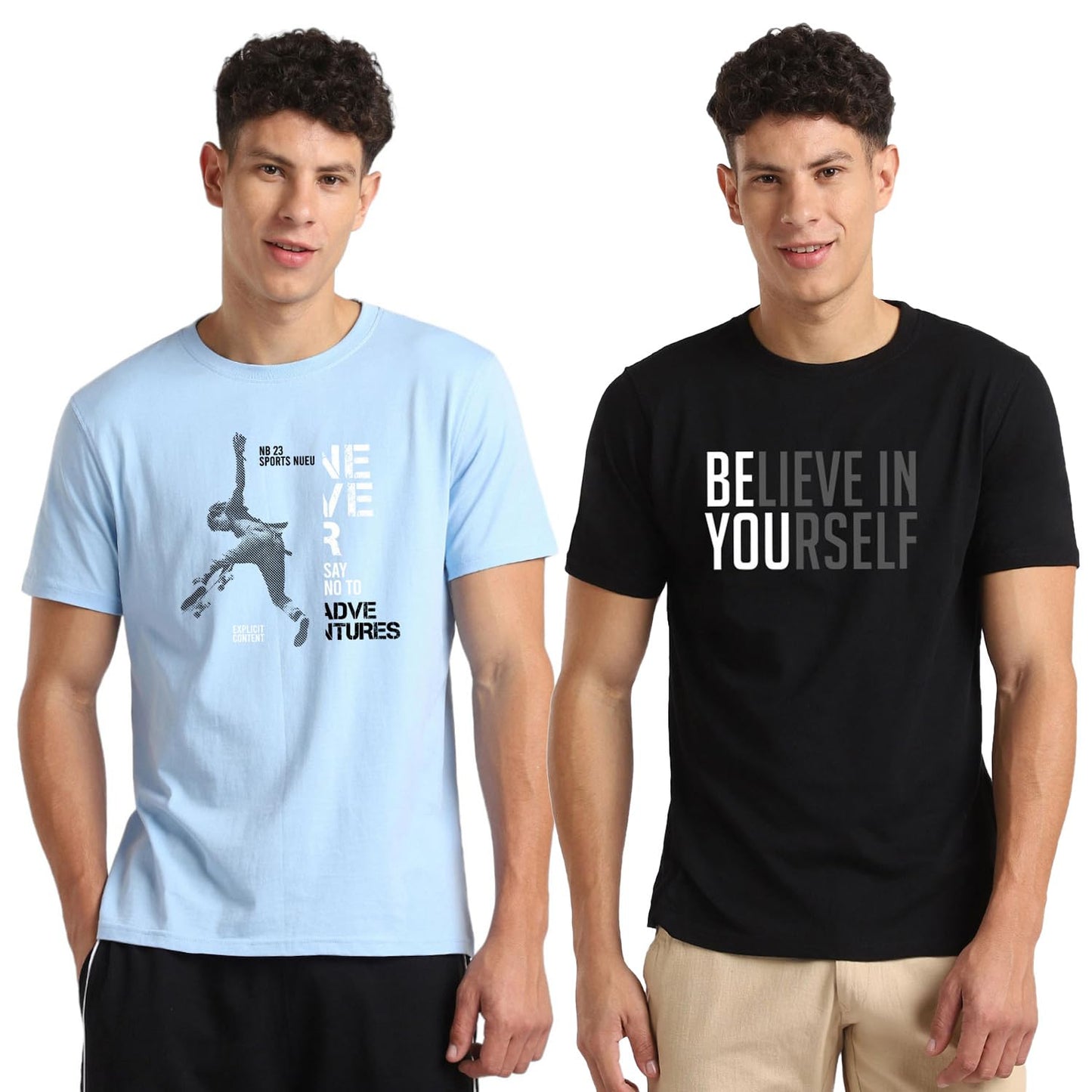 Nobero MenS Graphic Printed Regular Fit Cotton T-Shirt Combo (Pack Of 2)