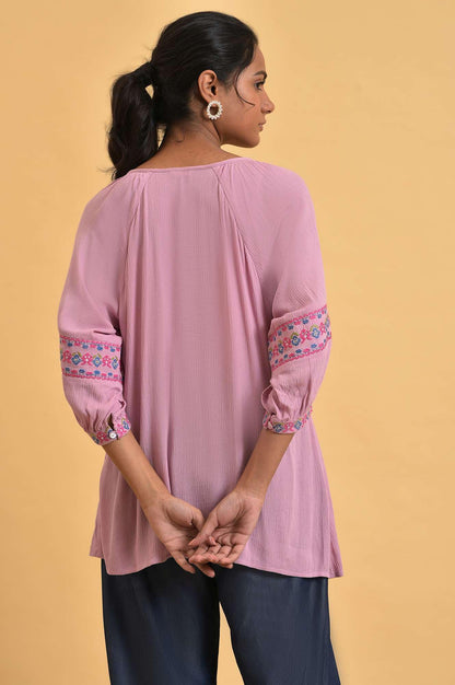 W Pink Embroidered Tunic Top For Women