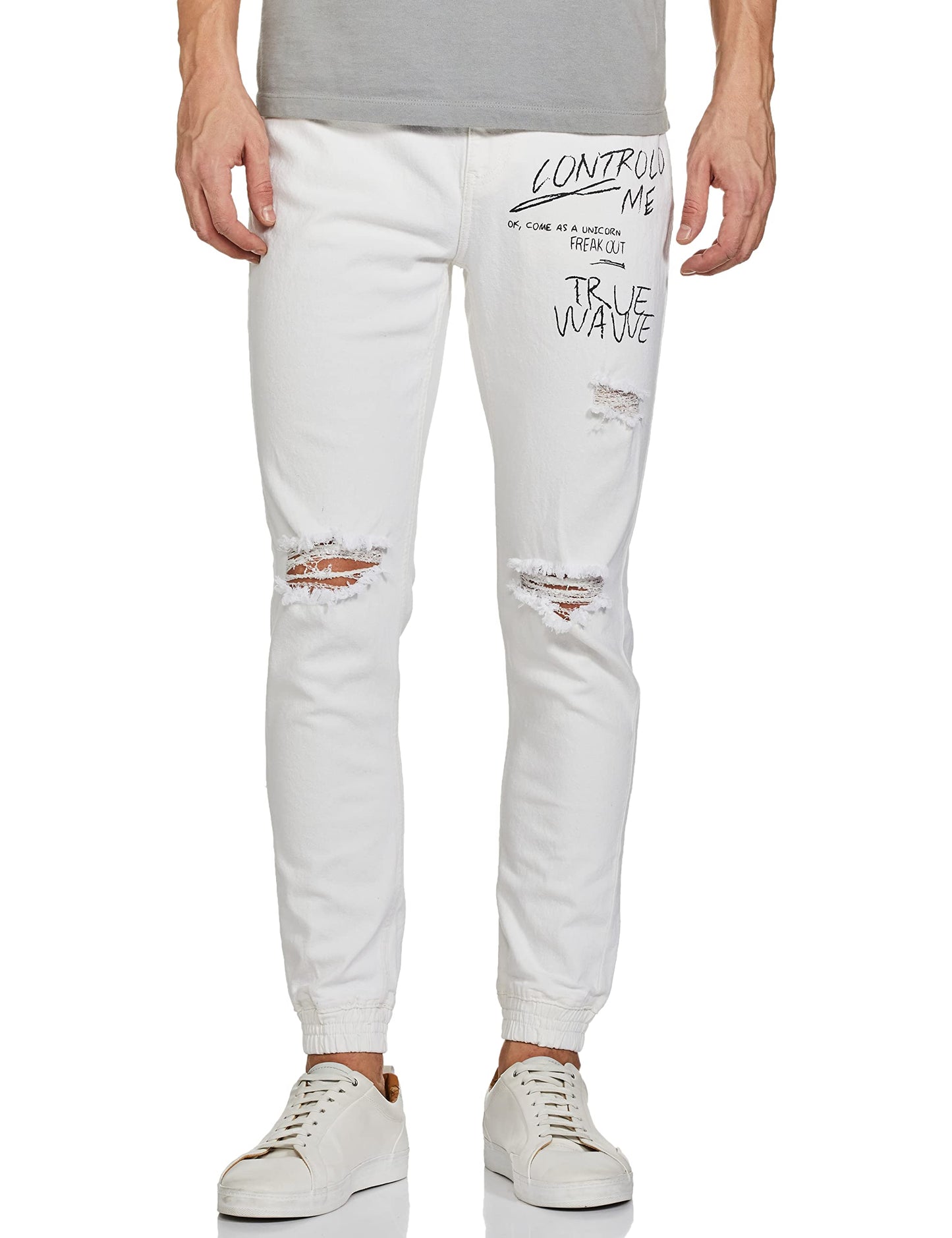 The Indian Garage Co Men Slim Fit Placement Print Mid-Rise Stretchable Denim Joggers