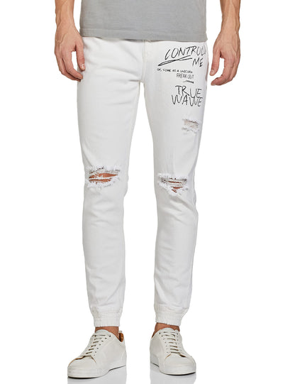 The Indian Garage Co Men Slim Fit Placement Print Mid-Rise Stretchable Denim Joggers
