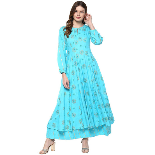 Idalia Printed Aqua Anarkali Kurta