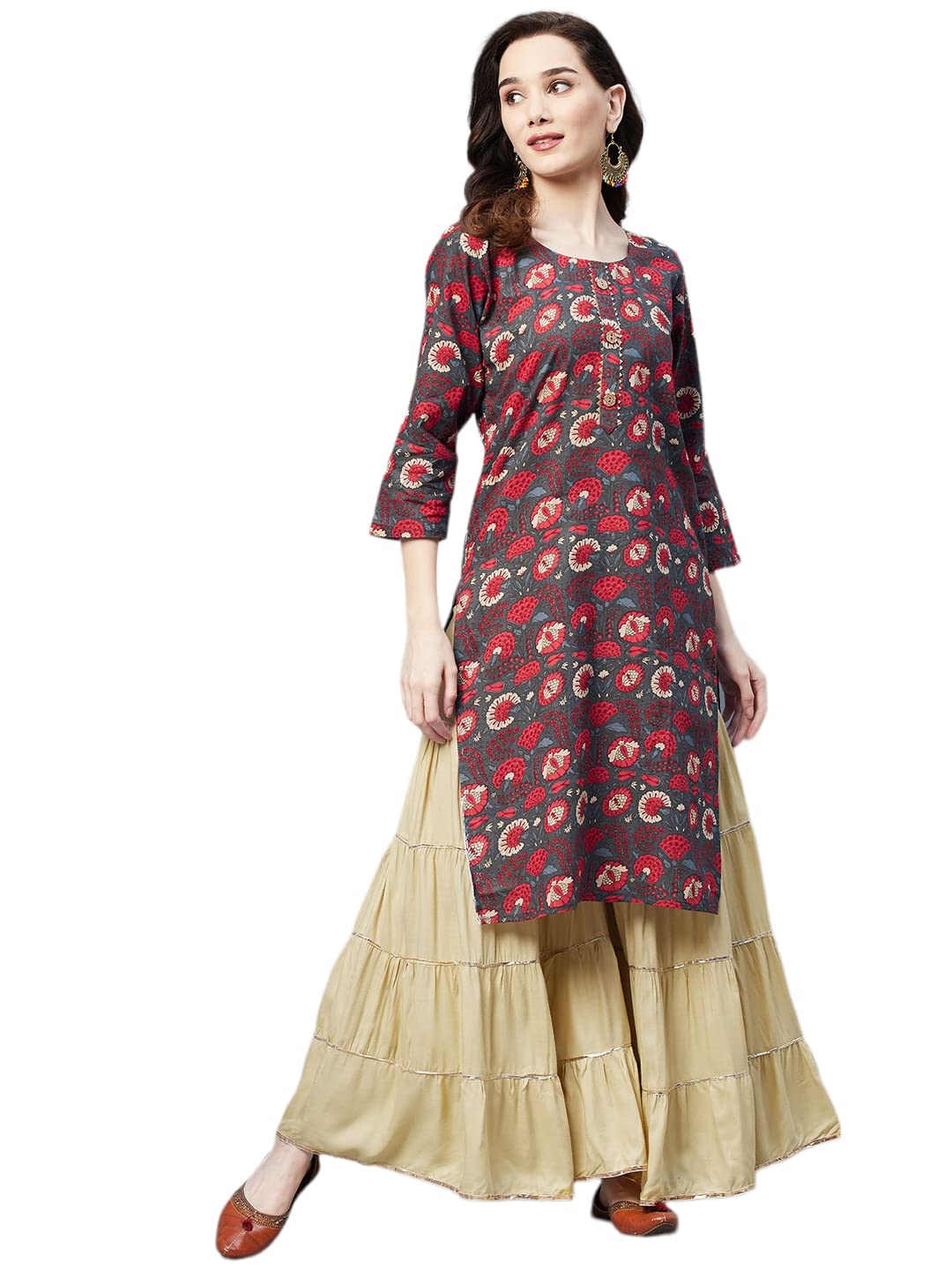 Aarika Women's Grey Color Floral Print Kurti (MY-KURTI-W-SM-7062-GREY-XXL)