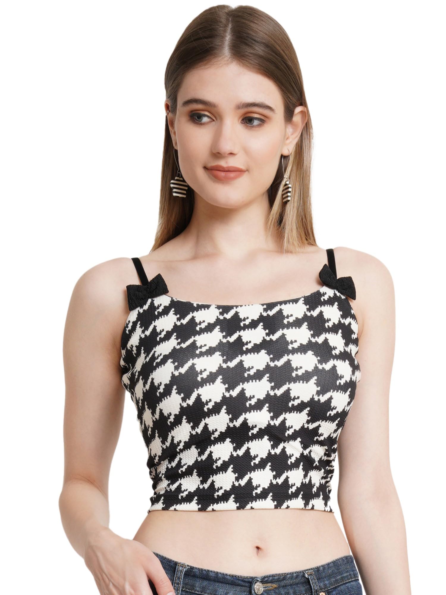 POPWINGS Casual Printed Bow Strap Crop Top for Women || Sleeveless Summer Crop Tops for Women || Stylish Trendy Crop Tops for Wo