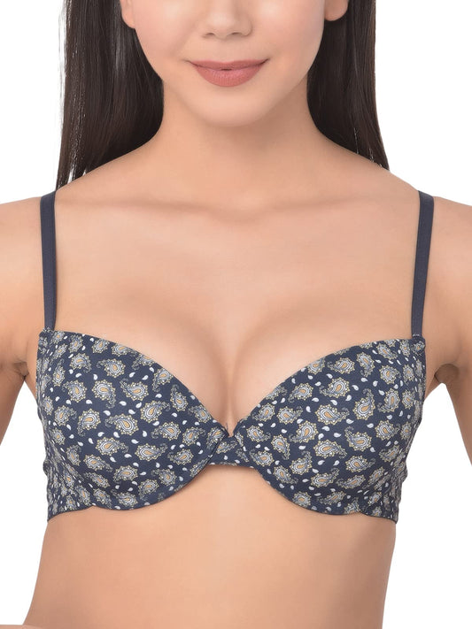 Clovia Womens Level 1 Push Up Underwired Demi Cup Paisely Print T-Shirt Bra (BR2238R08_Blue_38B)