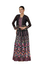 Aurelia Women'S Pink Geometric Printed Sleeveless Top, Black Sheer Jacket And Flared Skirt Set