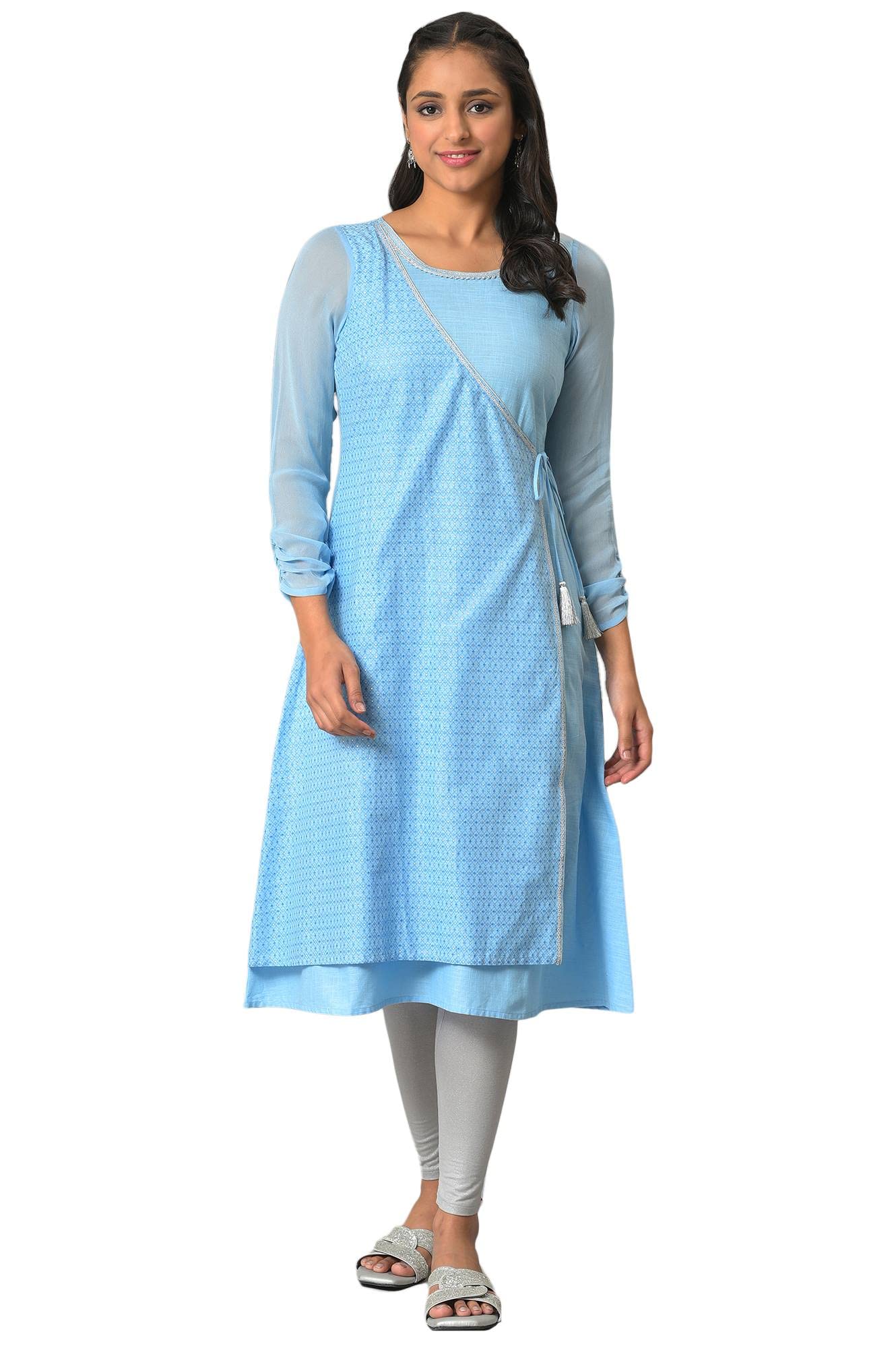 Aurelia Blue Foil Pattern Sequin Angrakha Kurta