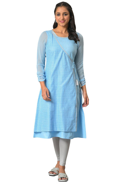 Aurelia Blue Foil Pattern Sequin Angrakha Kurta
