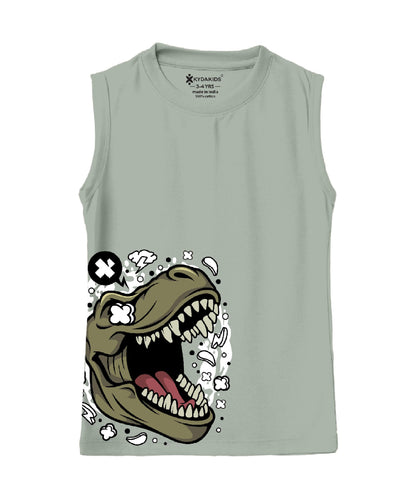 Kyda Kids 100% Cotton Bio Washed Premium Printed Boys Sleeveless Loose Fit Tshirt - Antibacterial Boys Vest - Pack Of 3