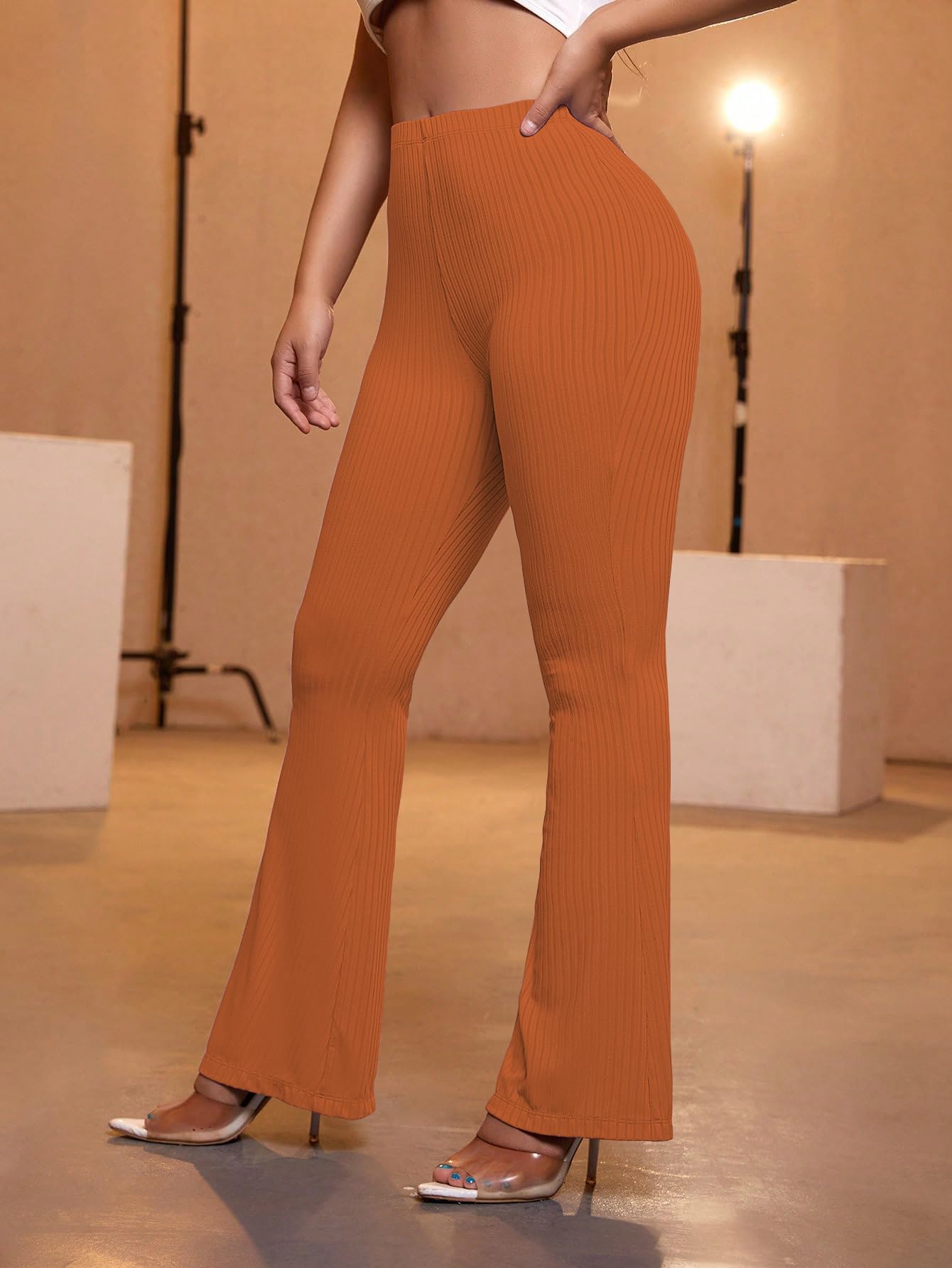 AVANOVA Rust Womens Yoga Dress Pants Stretchy Work Slacks Business Casual Office Flare Bell-Bottom/Boot-Cut Elastic Waist Regul