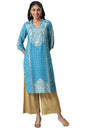 Aurelia Women Enamel Blue Rayon Floral Printed Straight Kurta_22AUA12654-504822_L