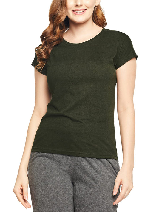 Clovia Womens Cotton Chic Basic Sleep T-Shirt (LT0146P17_Green_XXL)