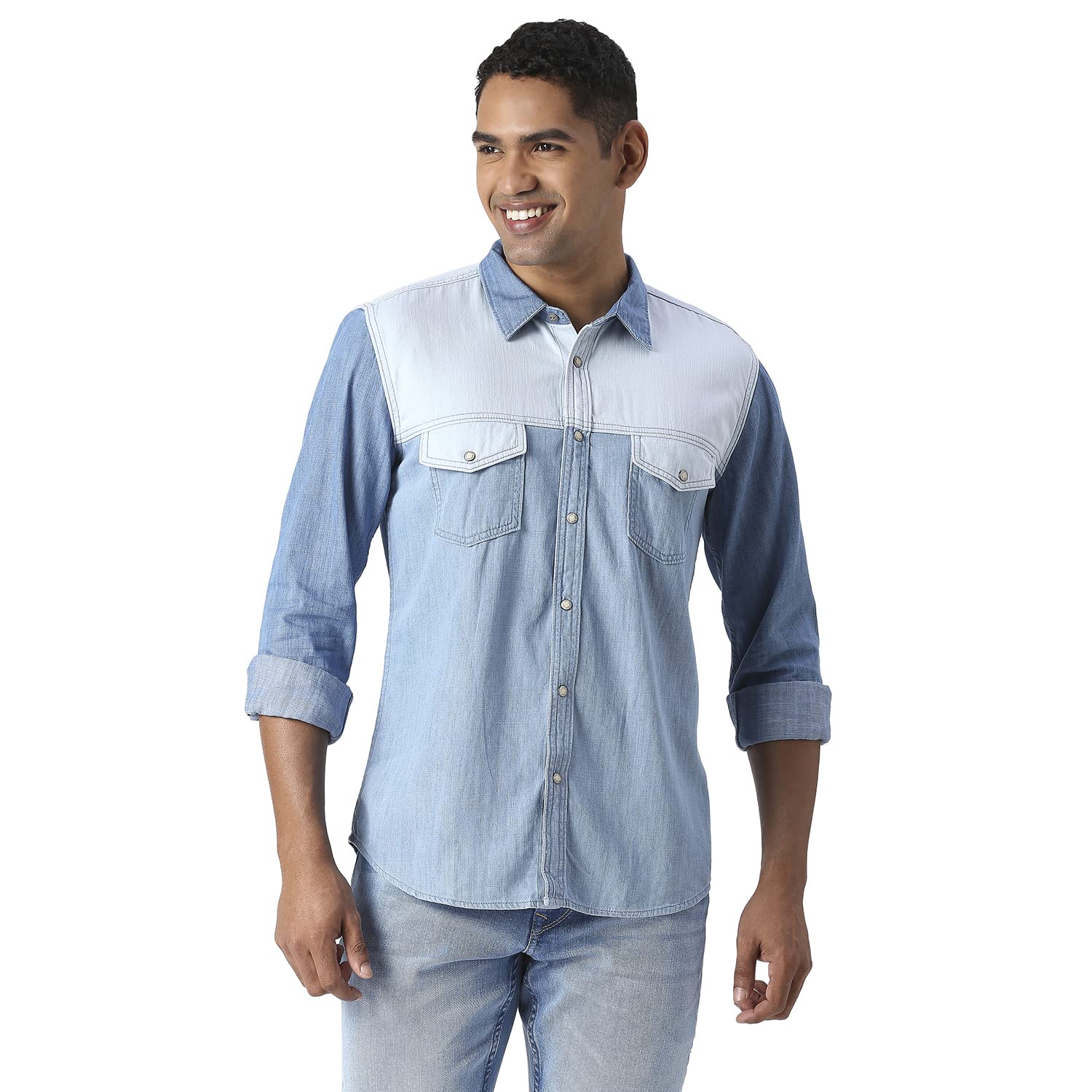 Pepe Jeans MenS Solid Regular Fit Shirt (Pm308046G22000M_Mid Wash