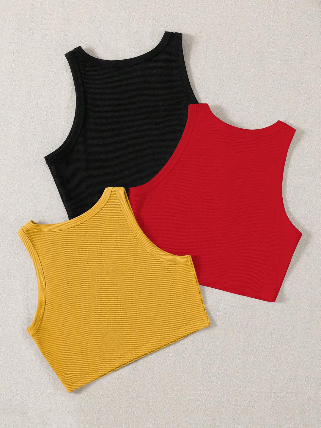 Toochki Tops for Woman | Spandex Top | Crop | Short | Western | for Jeans | Sleeveless | Stretchable | Pack of Three | Black-RED