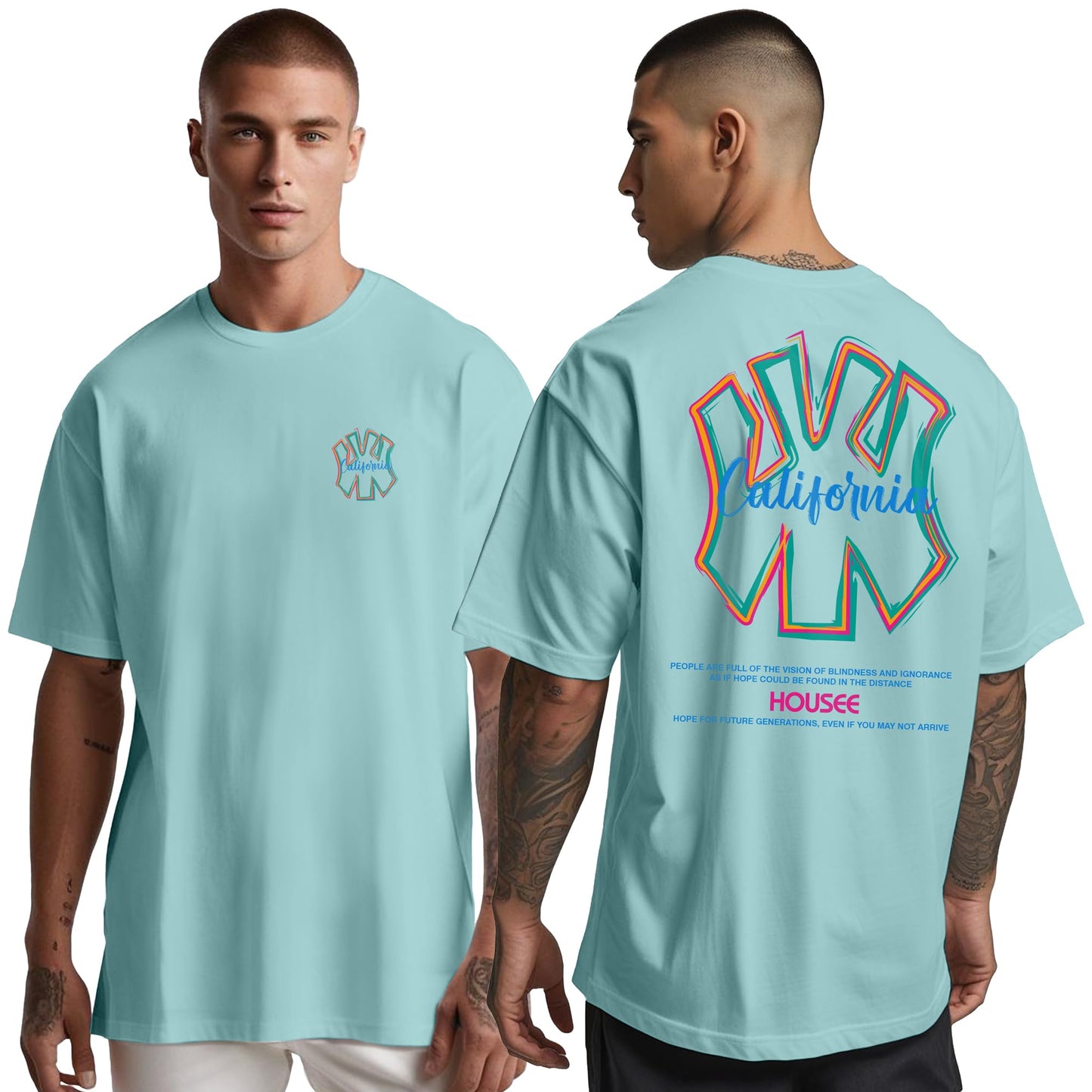 Peppyzone Mens Oversized Fit T-Shirt (PZ-OST-Trendy42_Sky Blue