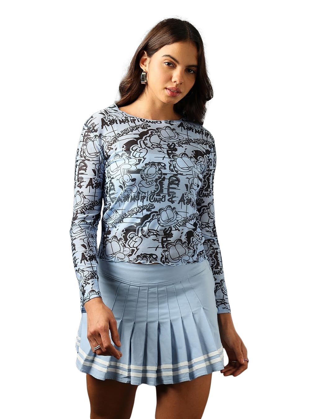 Bewakoof Air 1.0 Official Garfield Merchandise Womens All Over Print Slim Fit Full Sleeve Round Neck Poly Mesh Top_584500_Purpl