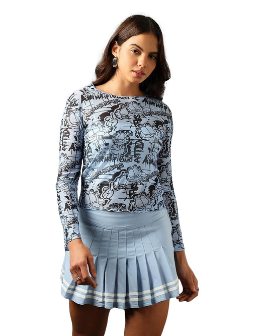 Bewakoof Air 1.0 Official Garfield Merchandise Womens All Over Print Slim Fit Full Sleeve Round Neck Poly Mesh Top_584500_Purpl
