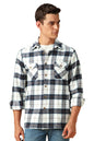 Dennis Lingo Men Flannel Check Pure Cotton Relaxed Fit Full Sleeves Shirts White