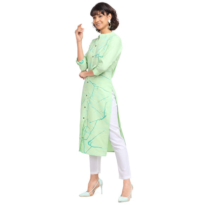 Nainvish Women'S Cotton Blend Straight Printed Kurti With Pant (Sd098-Xxl_Green)