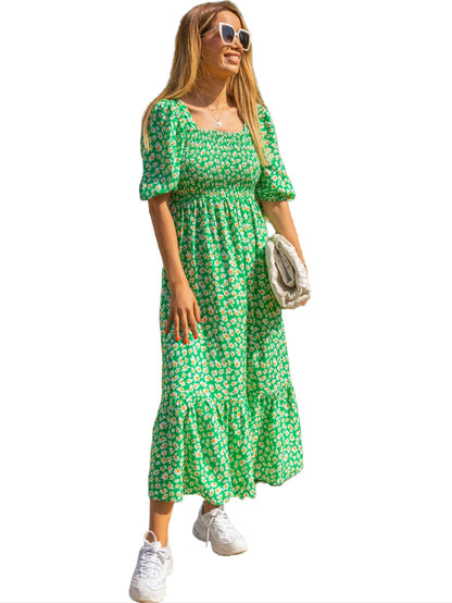 Sheetal Associates WomenS Casual Flower Print Puff Sleeves Maxi Dress - Pack Of 1 Light Green