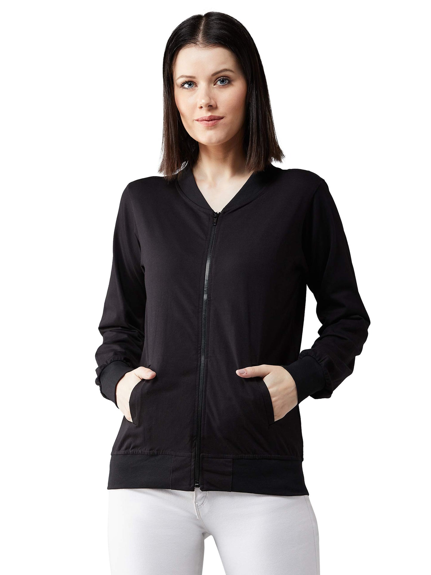 Dolce Crudo Womens Black 100% Cotton Solid Bomber Jacket(DOAW18JKT02-22-62-02,Black,X-Small)