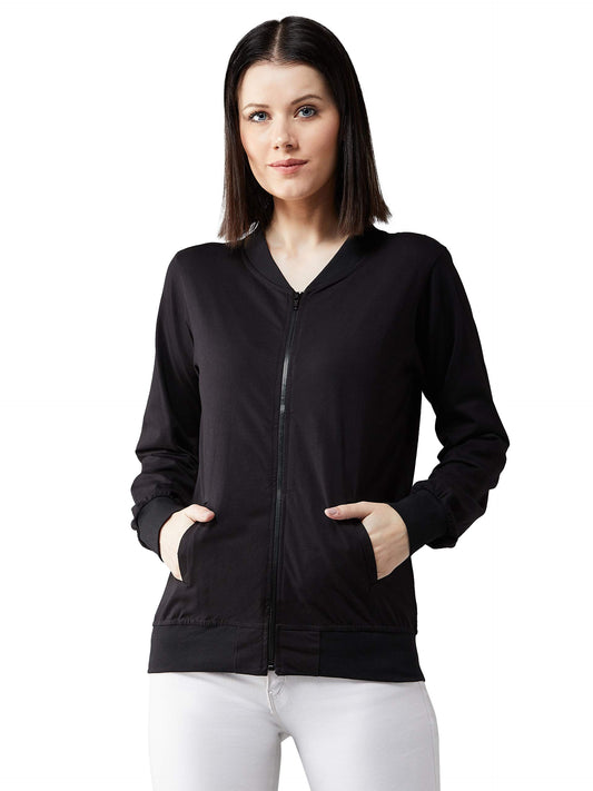 Dolce Crudo Womens Black 100% Cotton Solid Bomber Jacket(DOAW18JKT02-22-62-02,Black,X-Small)