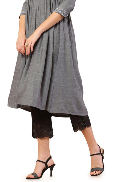 Soch Black Chanderi Straight Pant with Embroidered Borders and Sequins