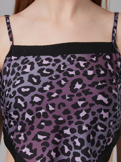 Style Quotient Women Purple and Multi Animal Printed Polyester Crop Smart Casual Handkerchief Top