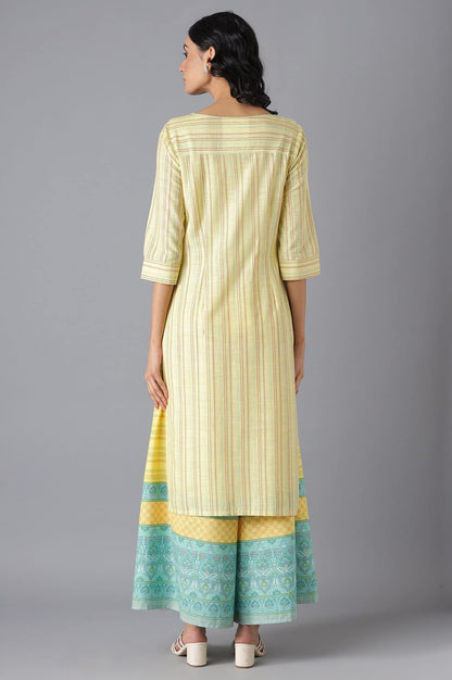 Aurelia Women's Cotton Straight Fit Straight Popcorn Geometric Round Neck Kurta