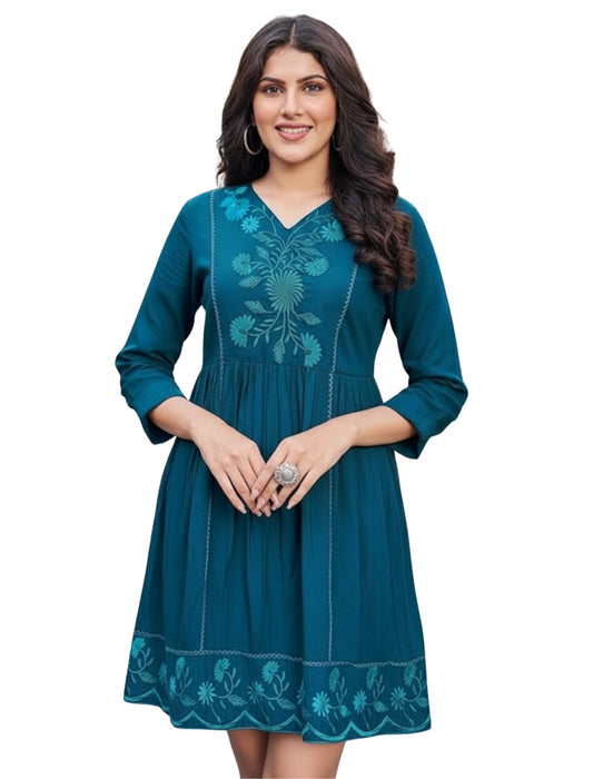 Kesudi WomenS Heavy Silk Embroidry Latest Tunic | New Roman Silk Embroidry Short Kurti | Casual Wear 3/4 Sleeve Tunic Kurti Des