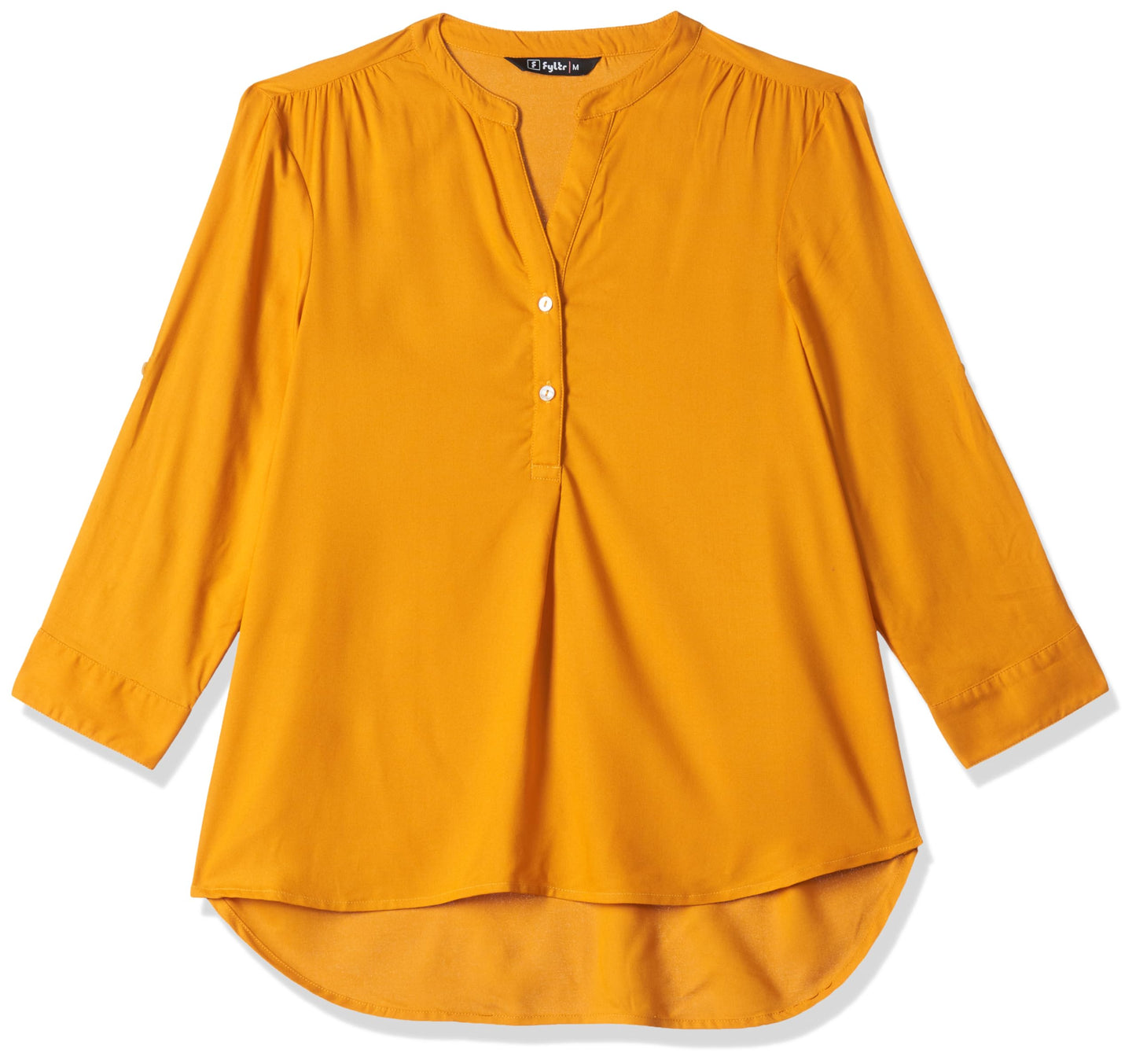FYLTR Womens Checkered Regular Fit Blouse (FYLAW23WB-002_Spicy Mustard