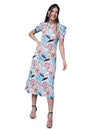 Popwings Casual Abstract Printed Midi Dress For Women | Half-Sleeves Long Dress For Women | Round-Neck Women Stylish Dress Off W