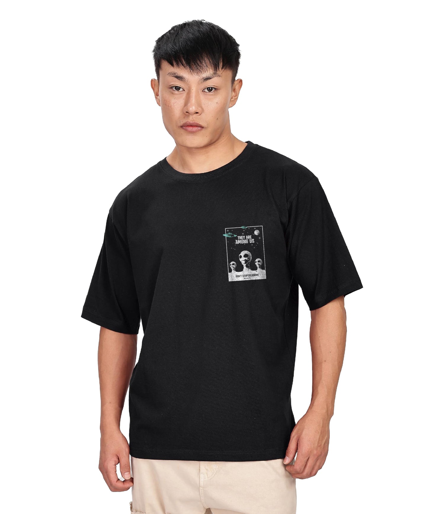 KydaMenS Oversized Cotton Round Neck Front And Back Printed Tshirt (Pack Of 1)