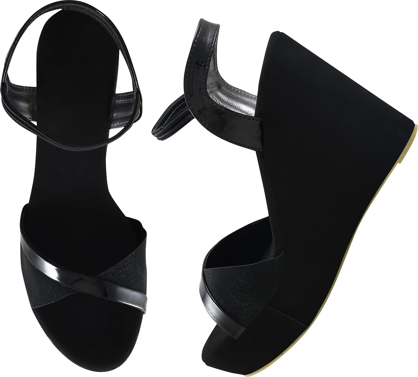 Shoetopia WomenS & GirlS Black Solid Slingback Wedges