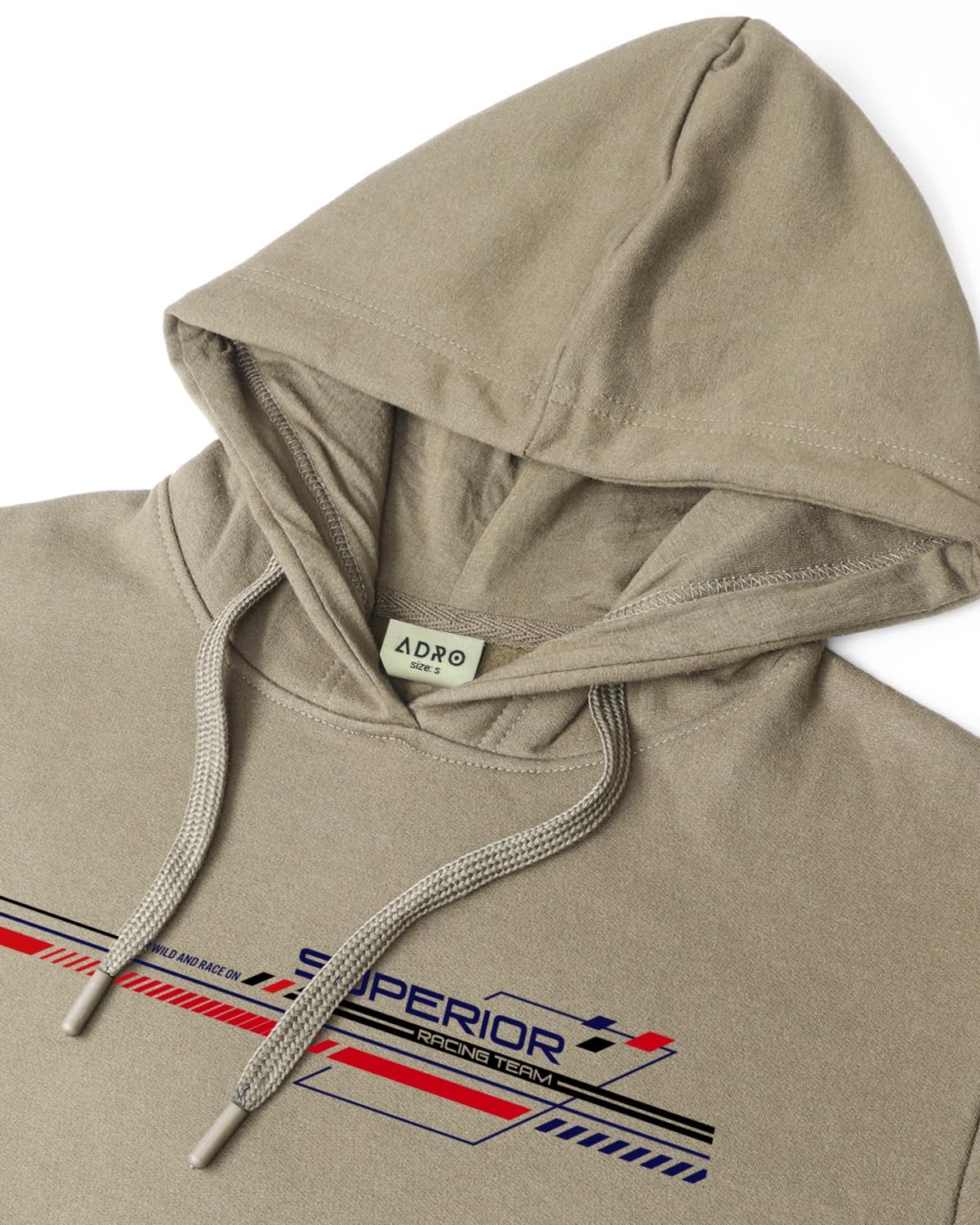 ADRO Men's Cotton Blend Neck Hooded Sweatshirt (H24-RAC-BE_Beige