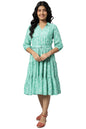 Aurelia Women Neptune Green Rayon Floral Printed A-Line Dress_22AUA13560-504556_M