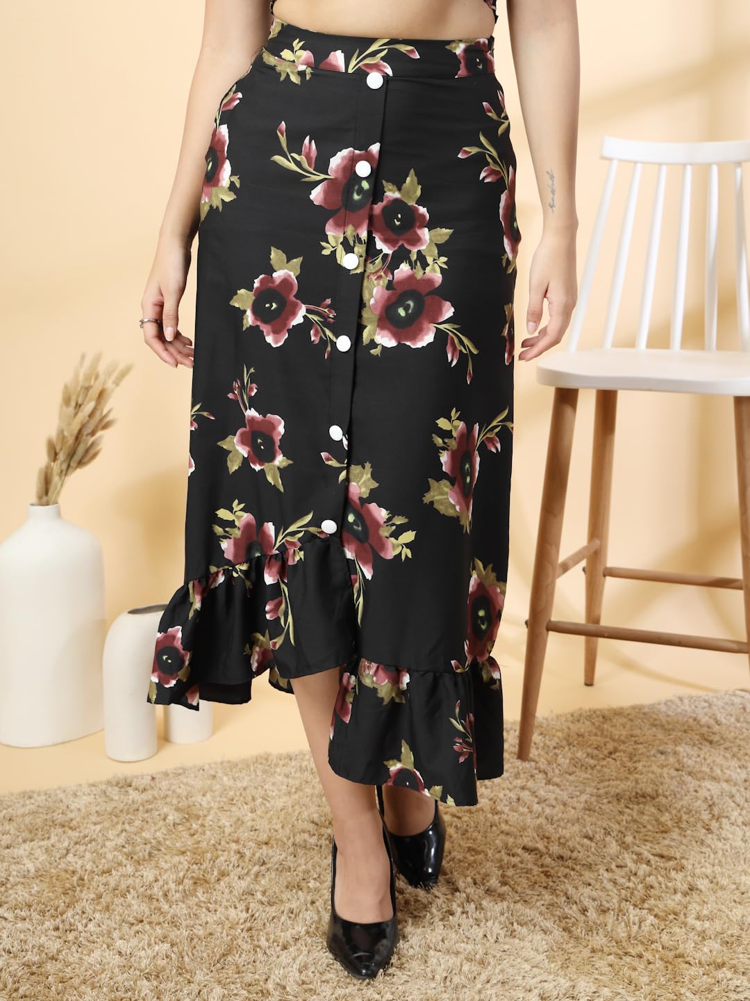 OOMPH! Long Skirts for Women Black - msk202