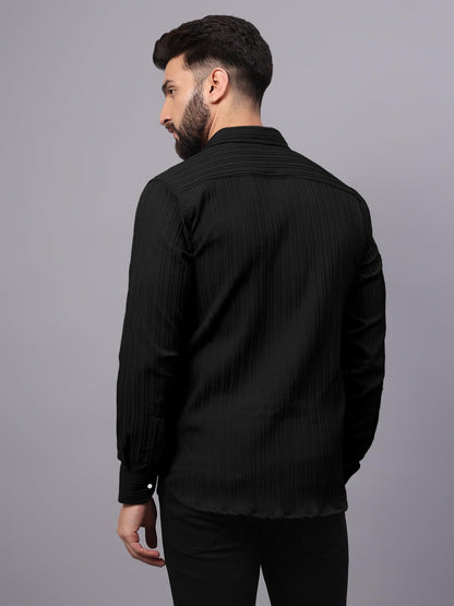 Finivo Fashion MenS Casual Button Down Shirts Long Sleeve Linen Shirt Fashion Textured Beach Summer Shirts Black