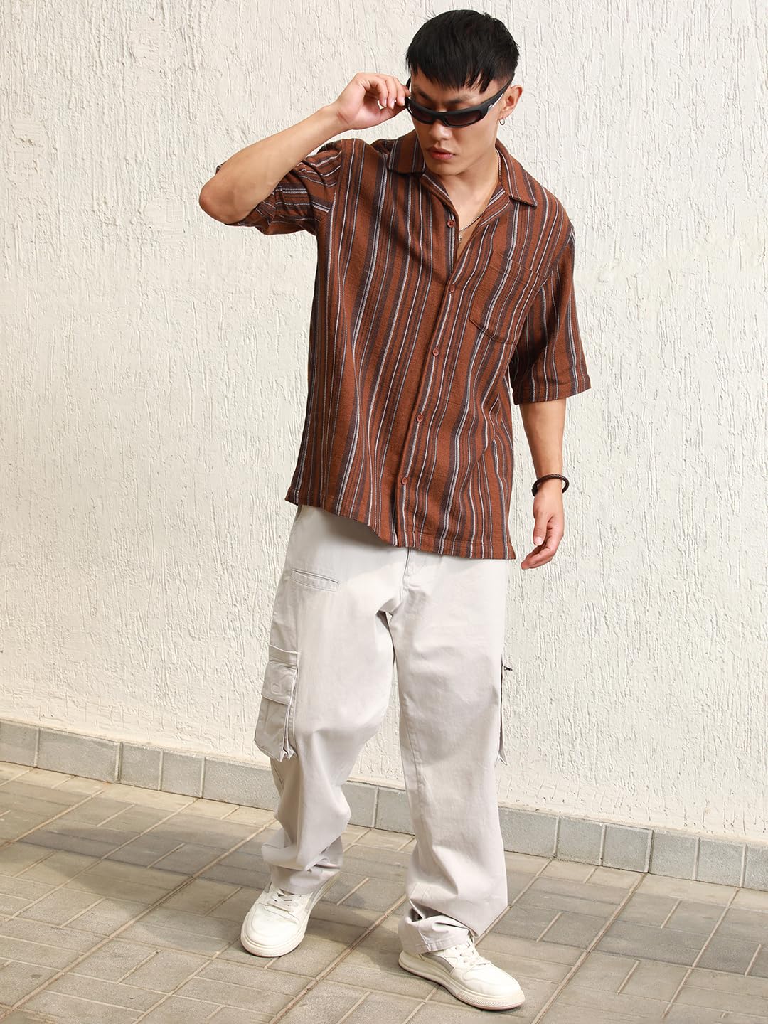 Hubberholme Multi Cotton Spread Collar Short Sleeves Striped Oversized Shirts