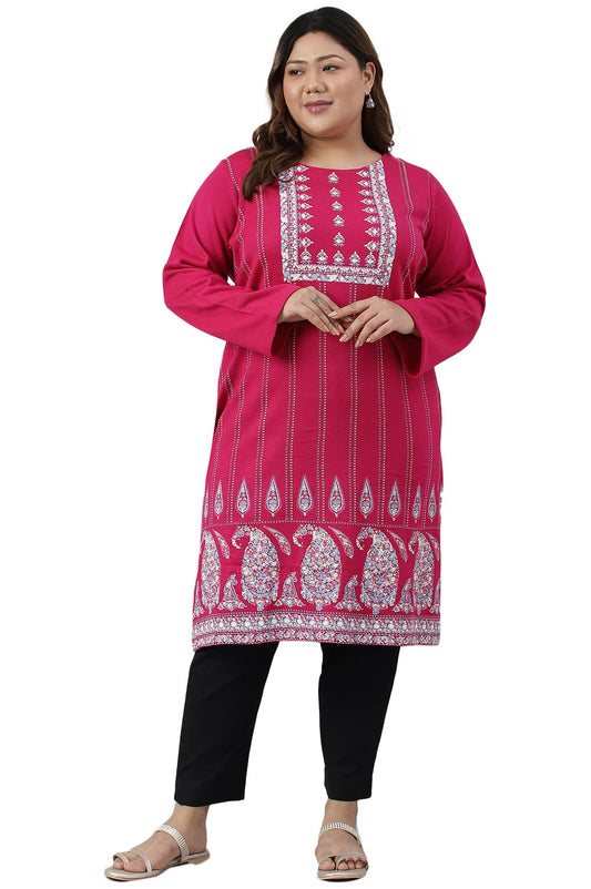 W for Woman Women Acrylic Paisley Print Plus Size Winter Classic A-Line Kurta