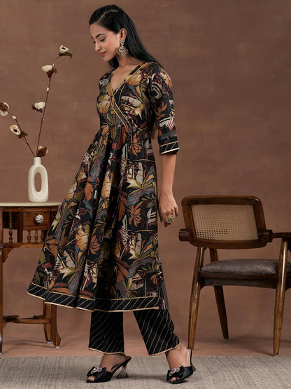 Libas Black Silk Blend Printed Kurta Sets For Women