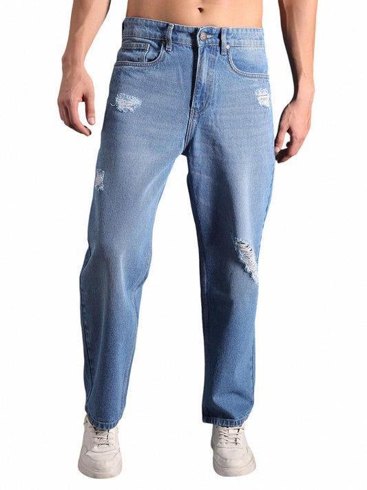High Star Men Straight Fit Clean Look Light Fade Cotton Jeans