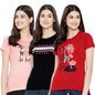 Preneum Womens Cotton Regular Fit Latest Graphic Stylish Printed Short Sleeves Casual T-Shirt || Trendy & Styles (Pack 3), Pink