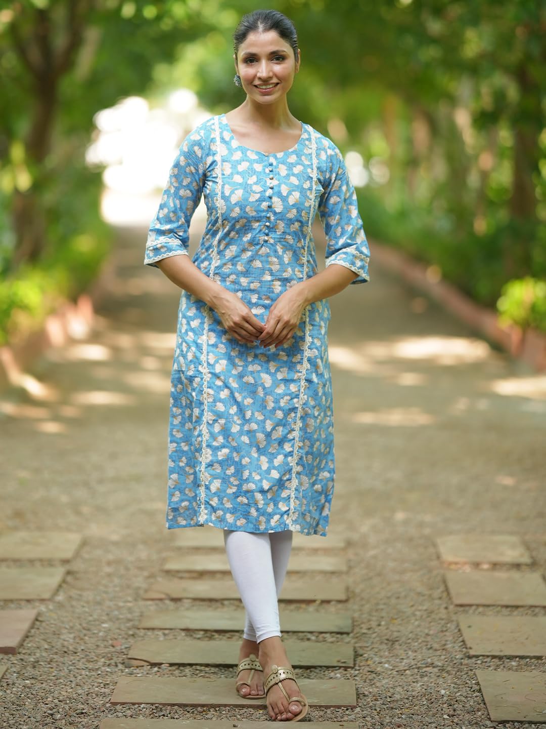 Libas WomenS Cotton Printed A-Line Kurta (29014_Blue