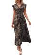 Shasmi Womens & Girls Boho Black V-Neck Printed Dress with Ruffled Hem and Belted Waist for Vacation, One Piece Maxi for Women