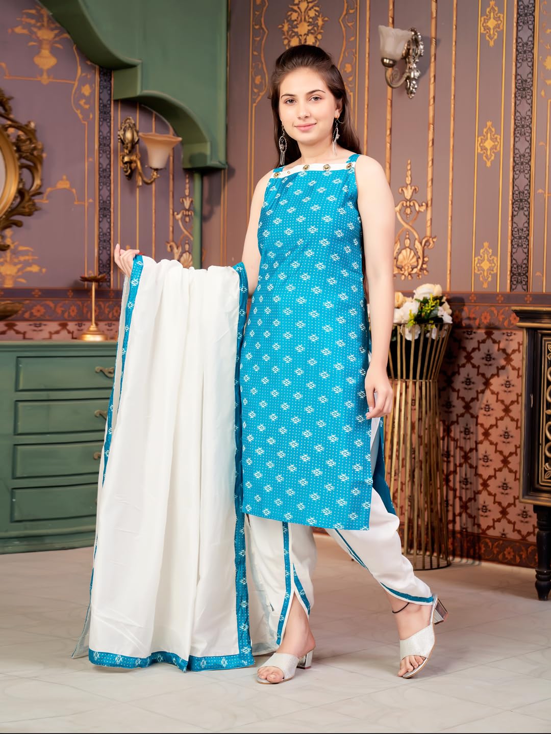 Aarika Girls Ethnic Wear Sea Green-Cream Colour Printed Silk Dhoti Kurta Set-8-15 Years (Dh-Tr-K-941)