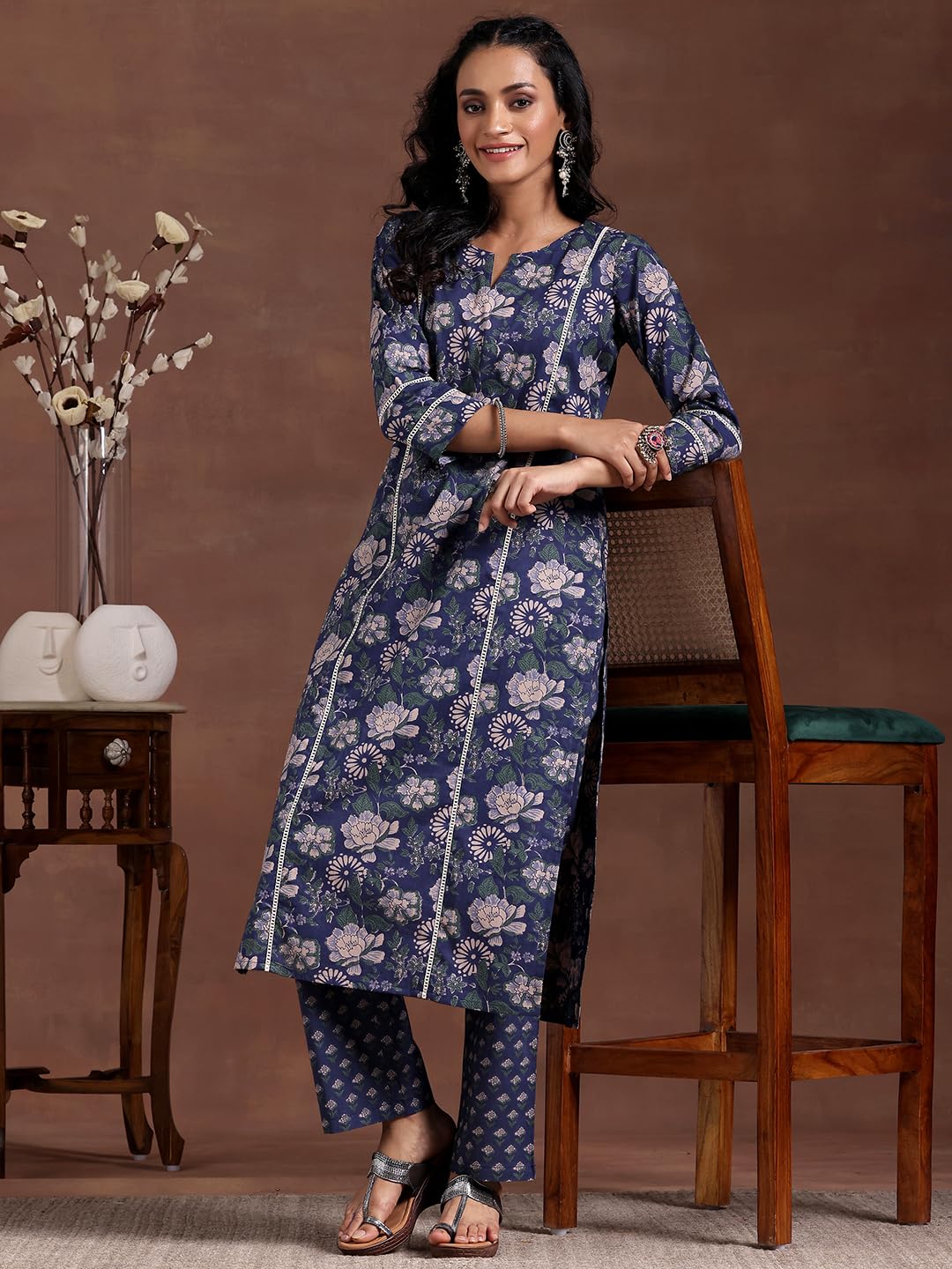 Libas WomenS Pure Cotton Printed Kurta Set (277370R Blue