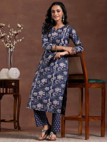 Libas WomenS Pure Cotton Printed Kurta Set (277370R Blue
