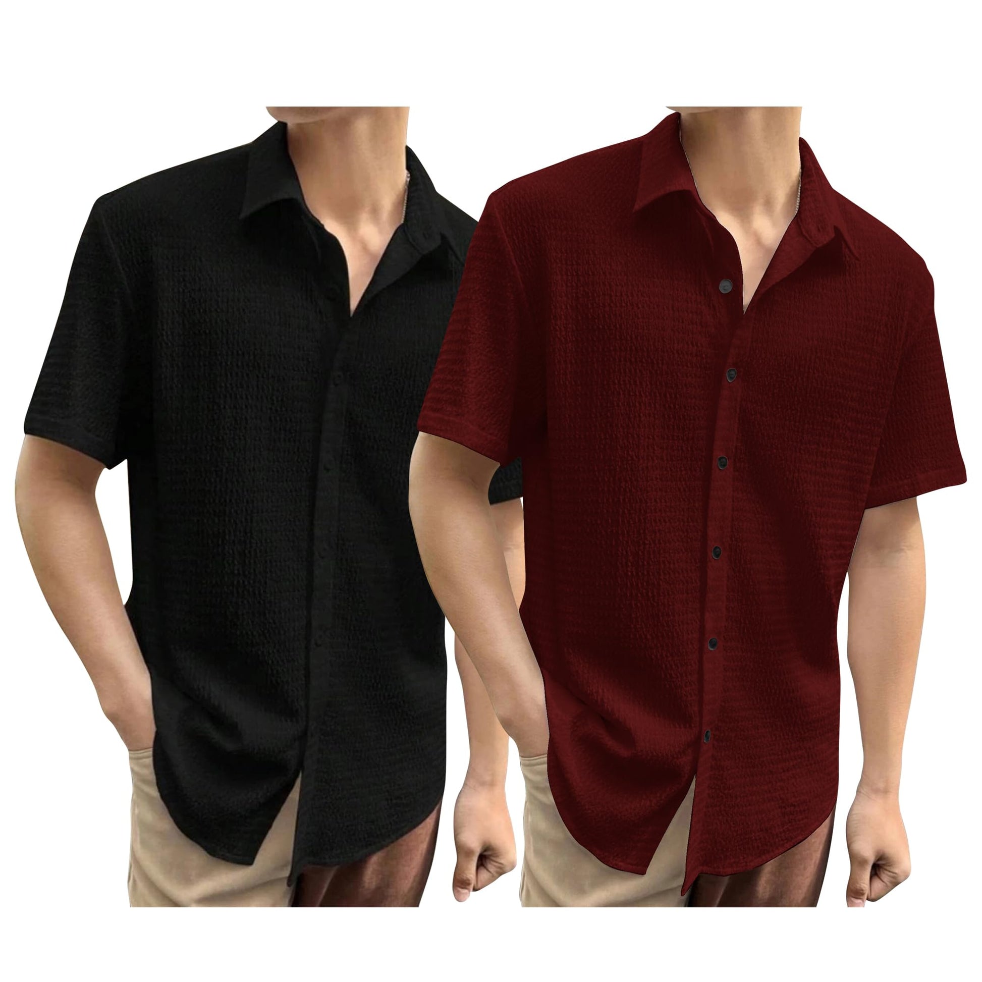 I Enterprise MenS Regular Fit Solid Soft Touch Cotton Casual Shirt Design With Spread Collar & Half Sleeve (Pack Of 2) Color_Bl