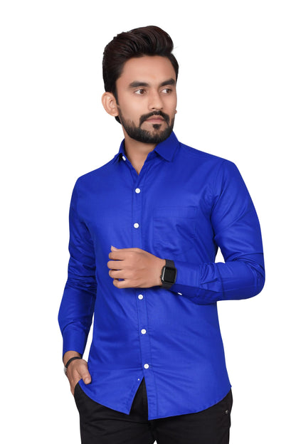 Besix MenS Cotton Blend Solid Shirt With Spread Collared Full Sleeve Button Closure Curved Hem Straight Length And One Pocket |