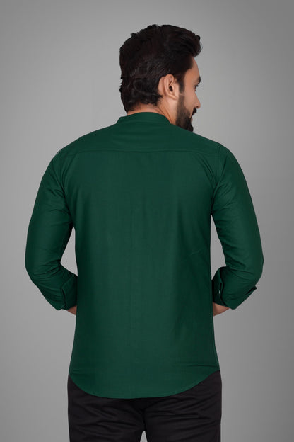 Besix MenS Cotton Solid Shirt With Mandarin Collared Full Sleeve Button Closure Curved Hem Straight Length And One Pocket | Mdr